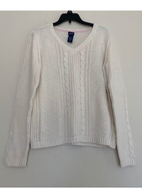 Izod Long Sleeve Knit White Crew Neck Sweater